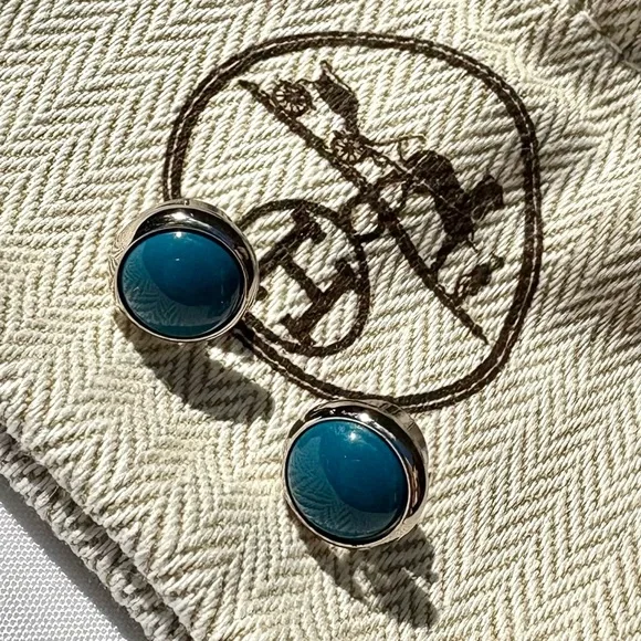 Hermès Eclipse Earrings Teal Blue & Silver ULTRA RARE - Picture 5 of 9
